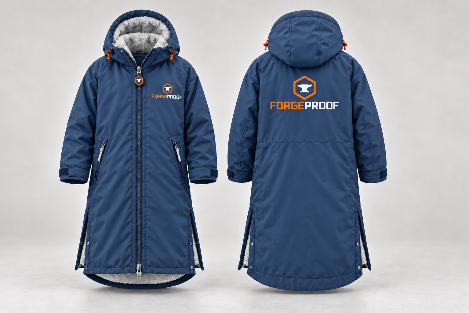 Junior slate blue coat concept with silver grey lining